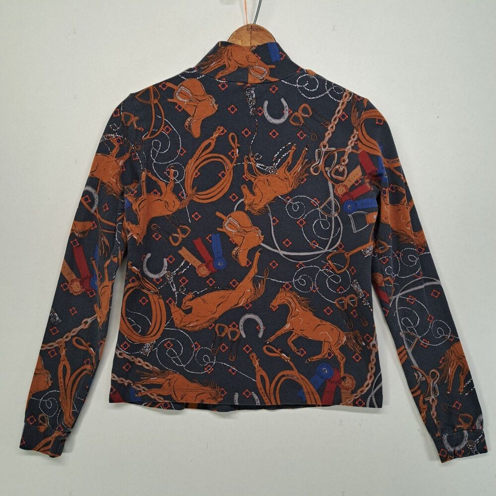 Anthropologie Rodeo XSP Long Sleeve Mock Neck Shirt Horse Equestrian Print Small - Picture 5 of 8